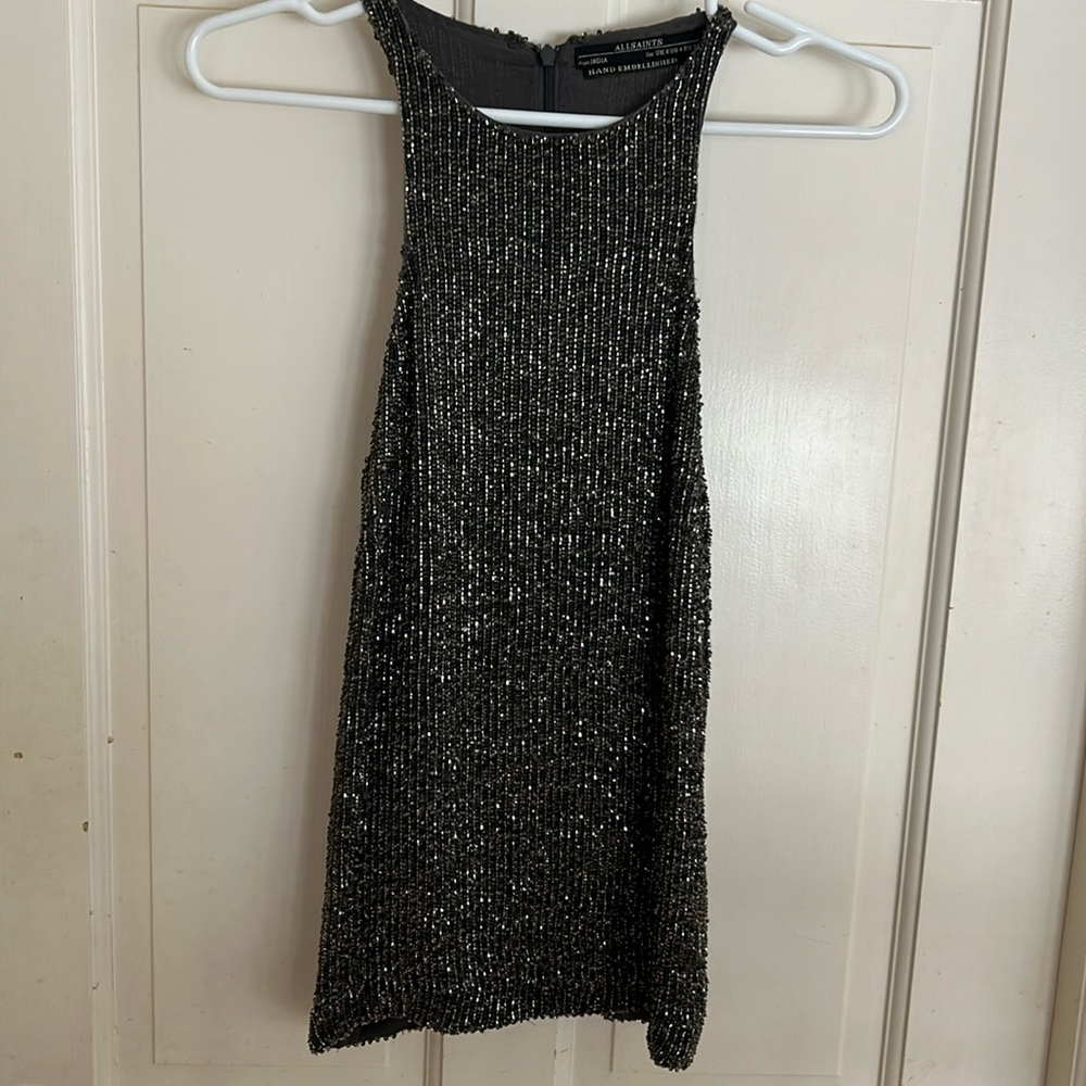 ALLSAINTS sparkly beaded sleeveless top in US size 4 hand embellished in India.